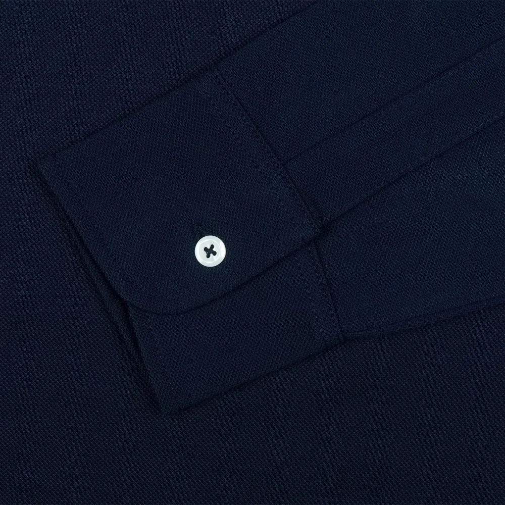 Navy Long-Sleeved Cotton Pique Polo Shirt