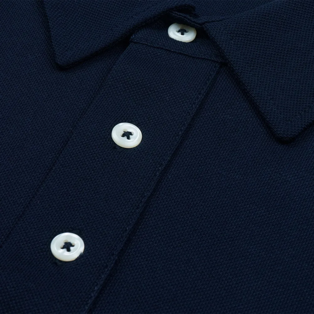Navy Long-Sleeved Cotton Pique Polo Shirt