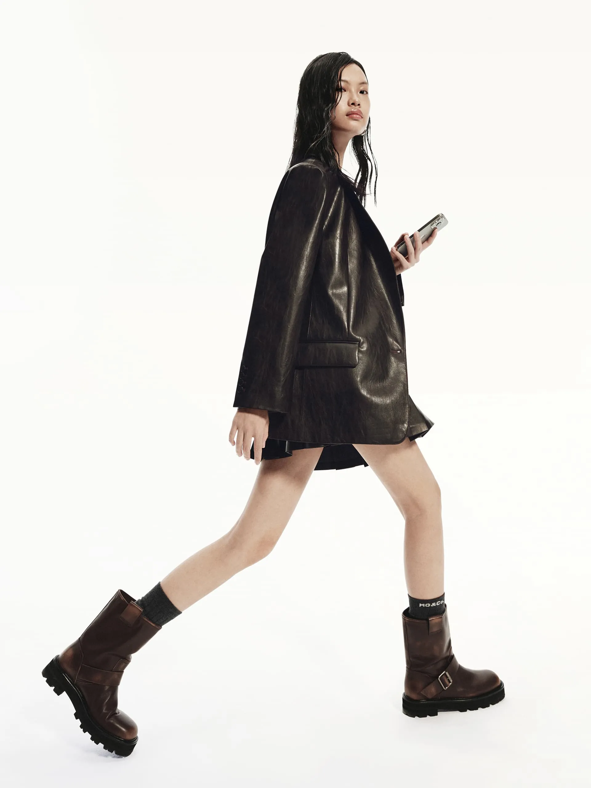 Pleated PU Leather Skirt