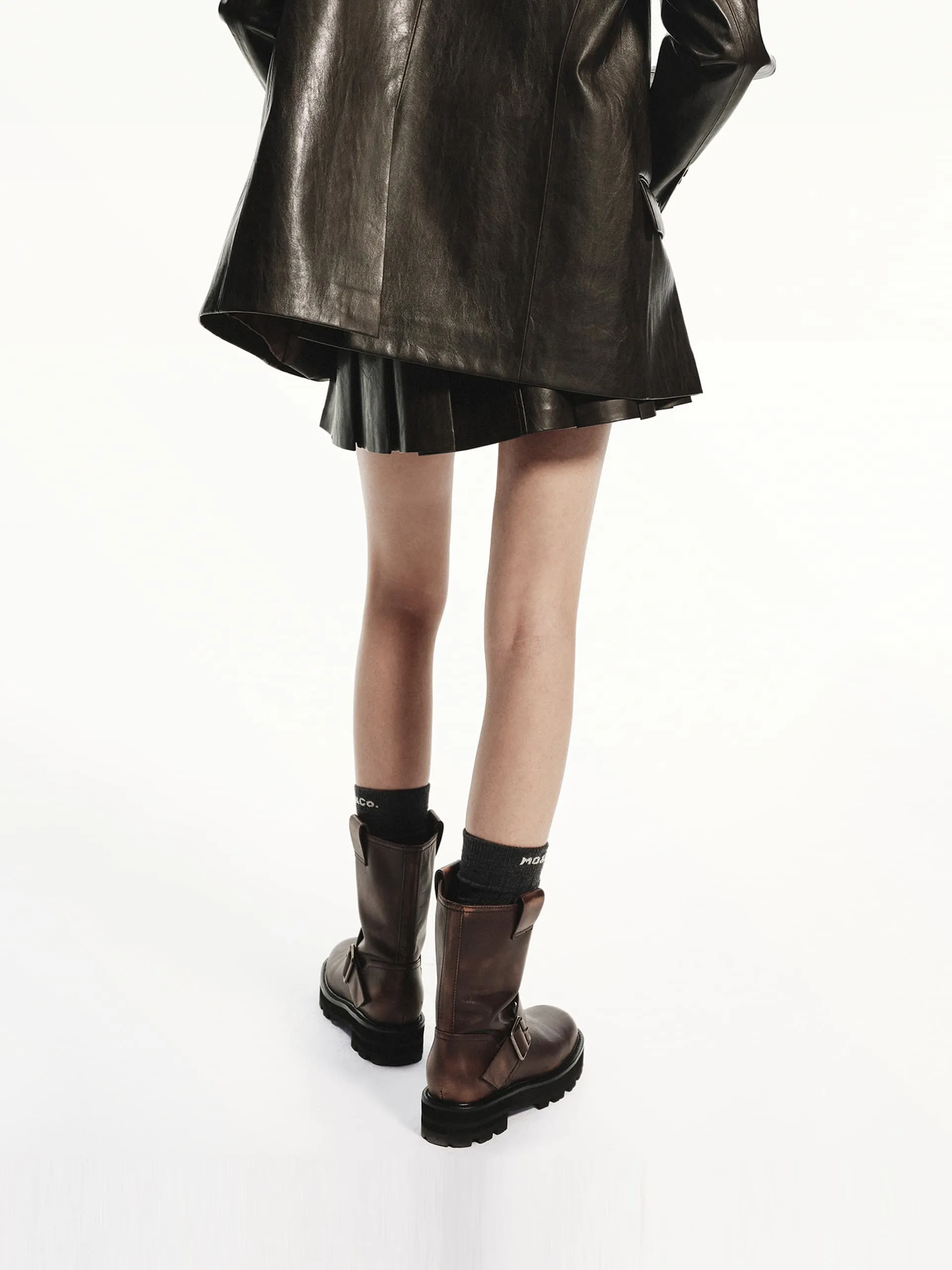 Pleated PU Leather Skirt