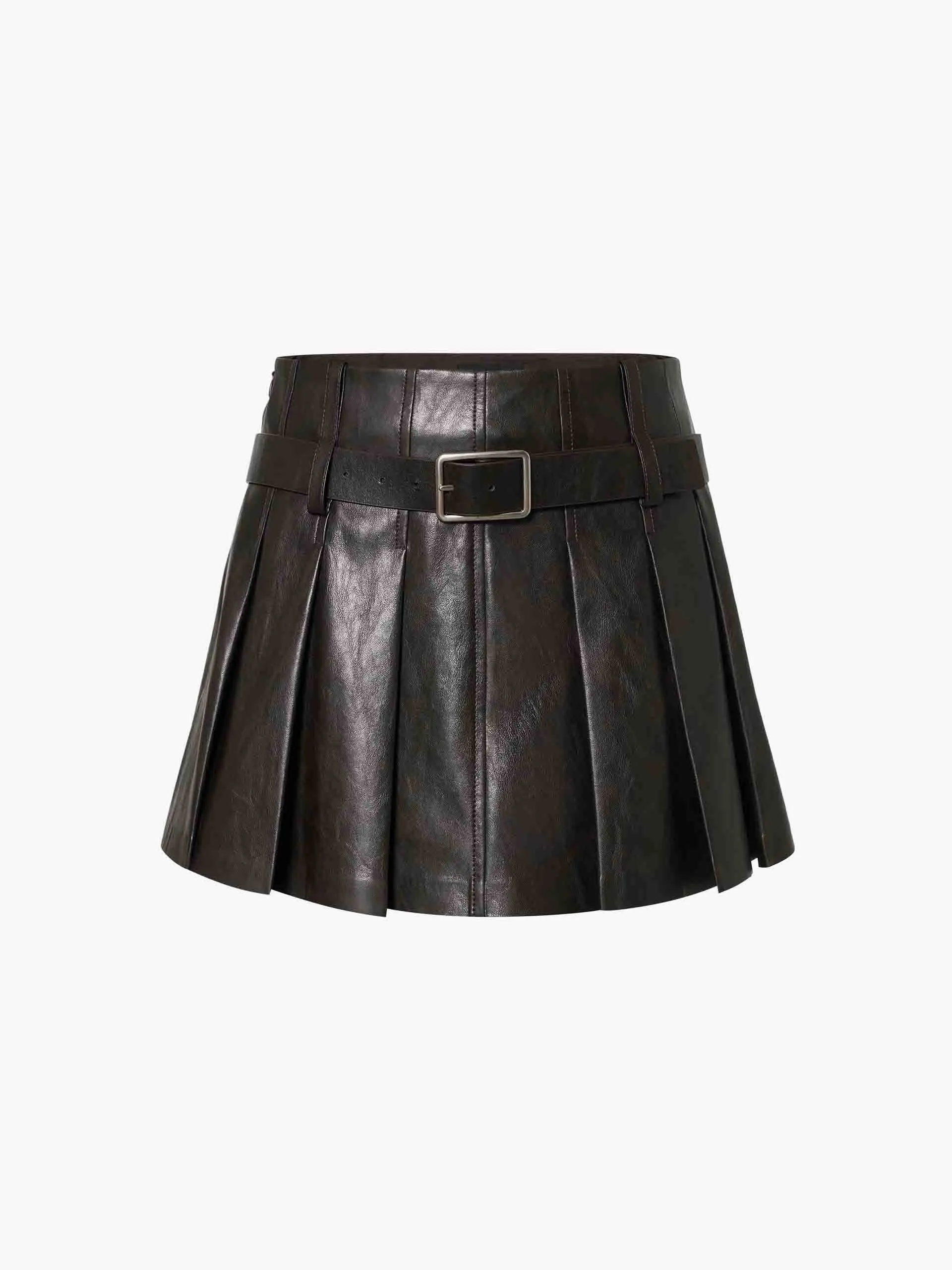 Pleated PU Leather Skirt