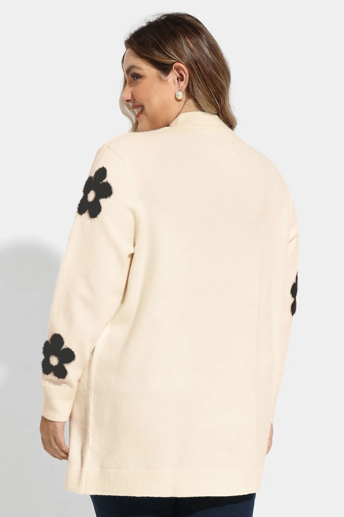 Pocket Floral Print Drop Shoulder Cardigan Sweater