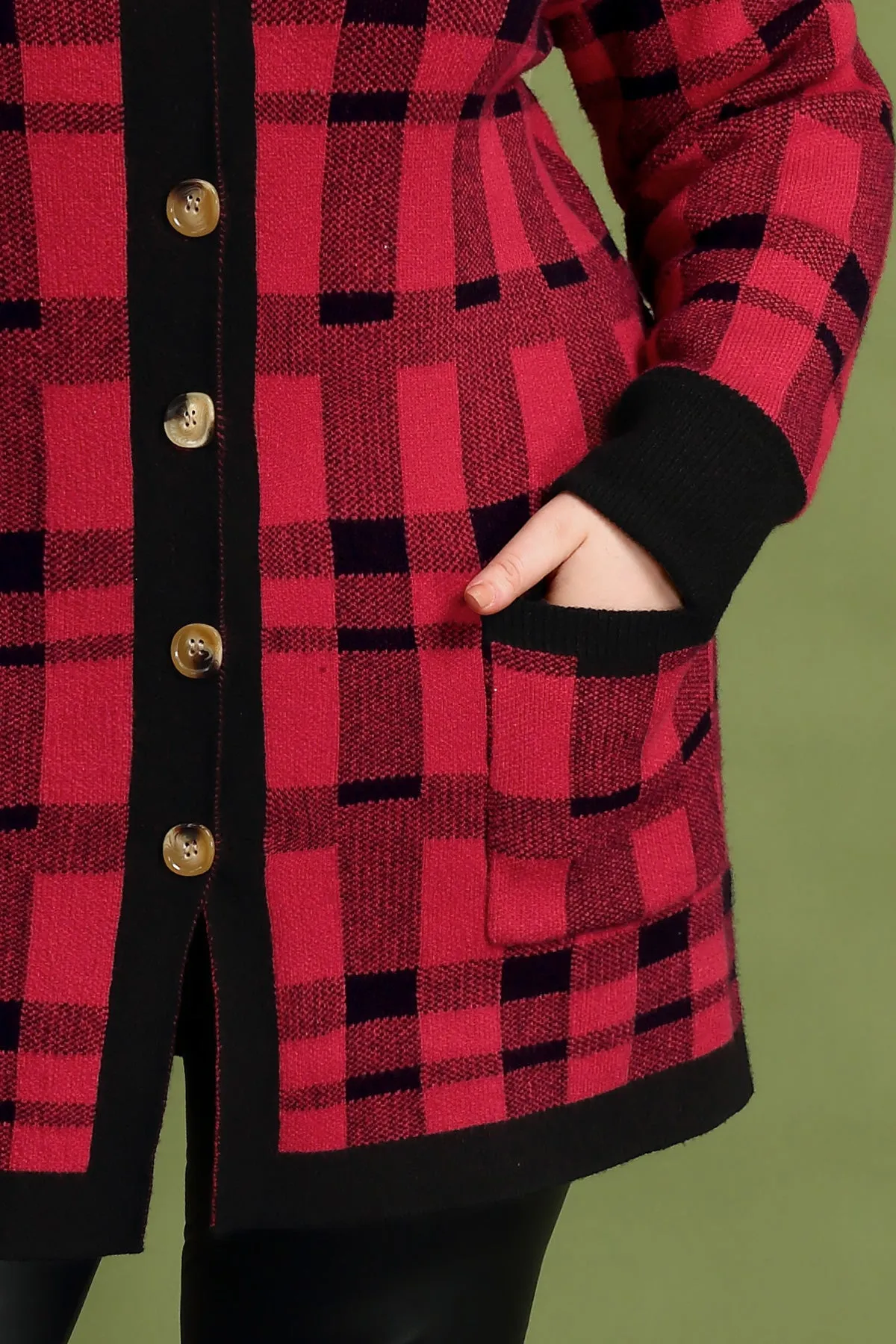 Pocket Plaid Patched Button Down Cardigan Sweater