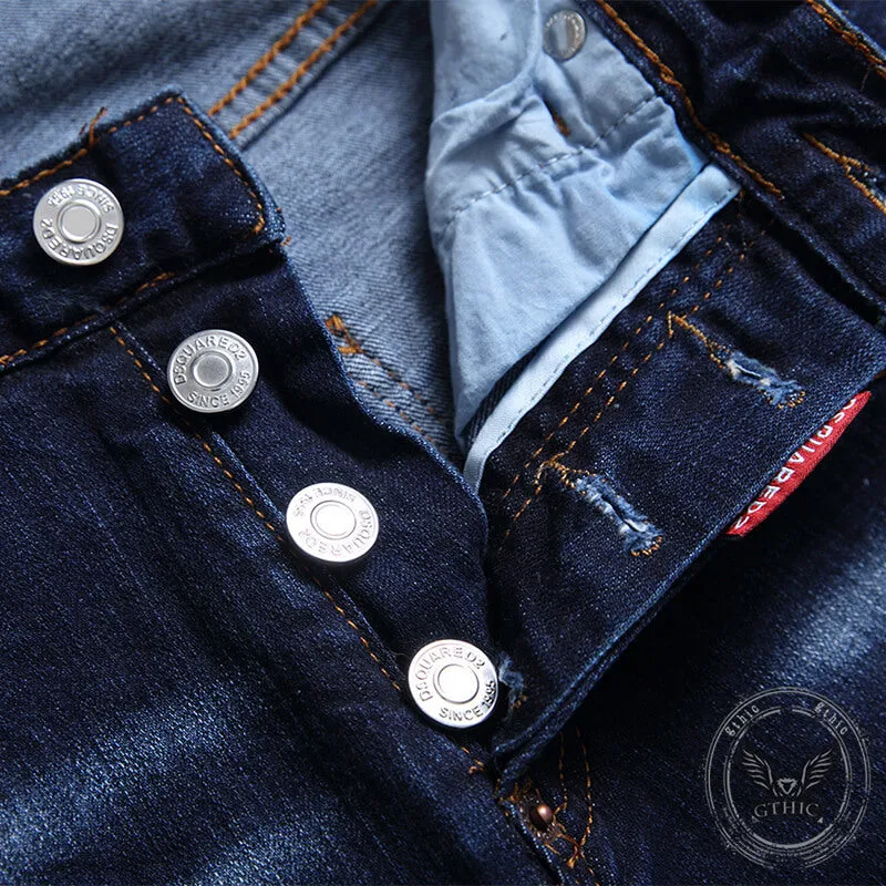 Punk Rivet Patch Cotton Men's Skinny Pants