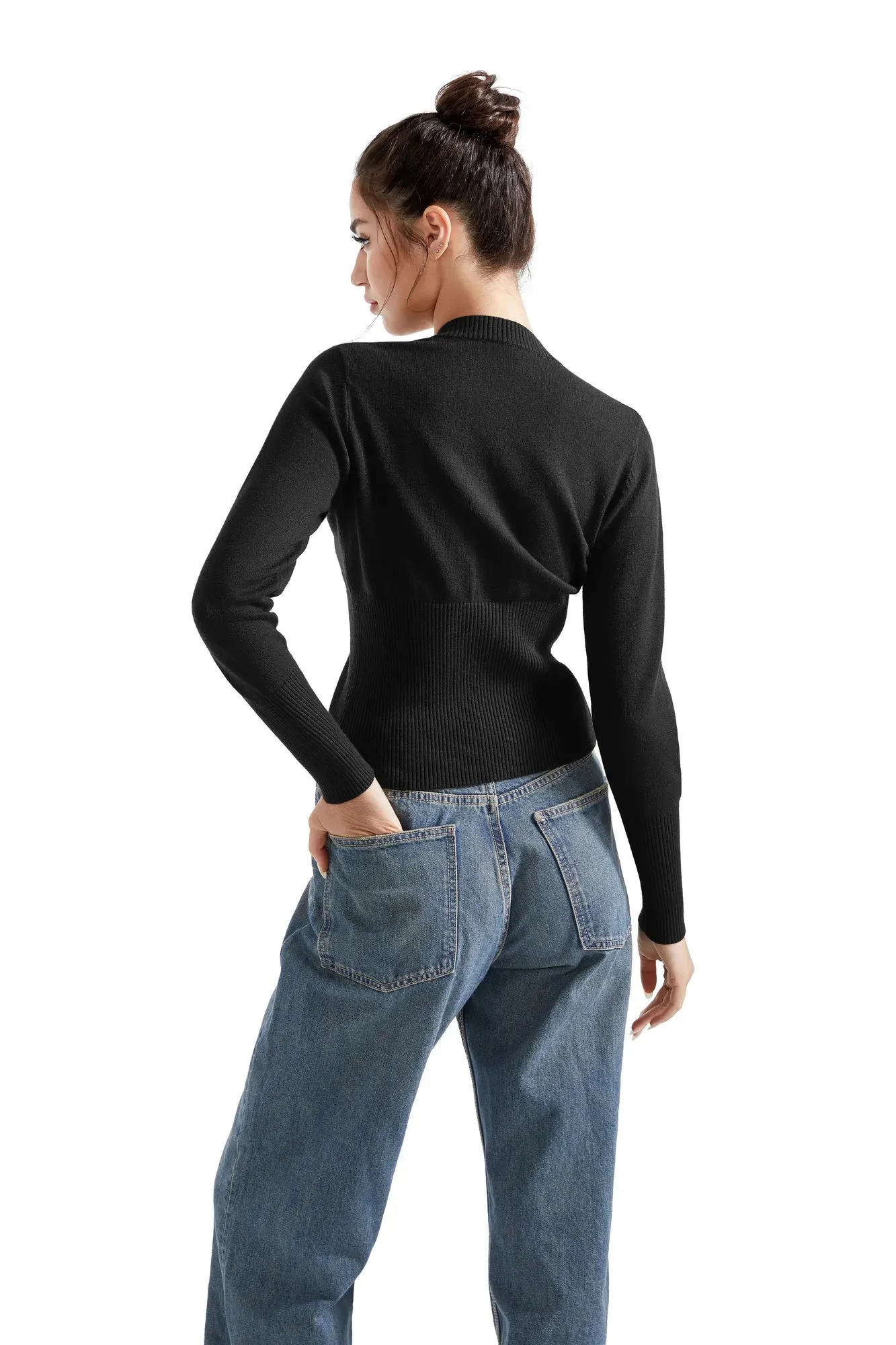 Ribbed Crew Neck Cardign Shirt - Long Sleeve