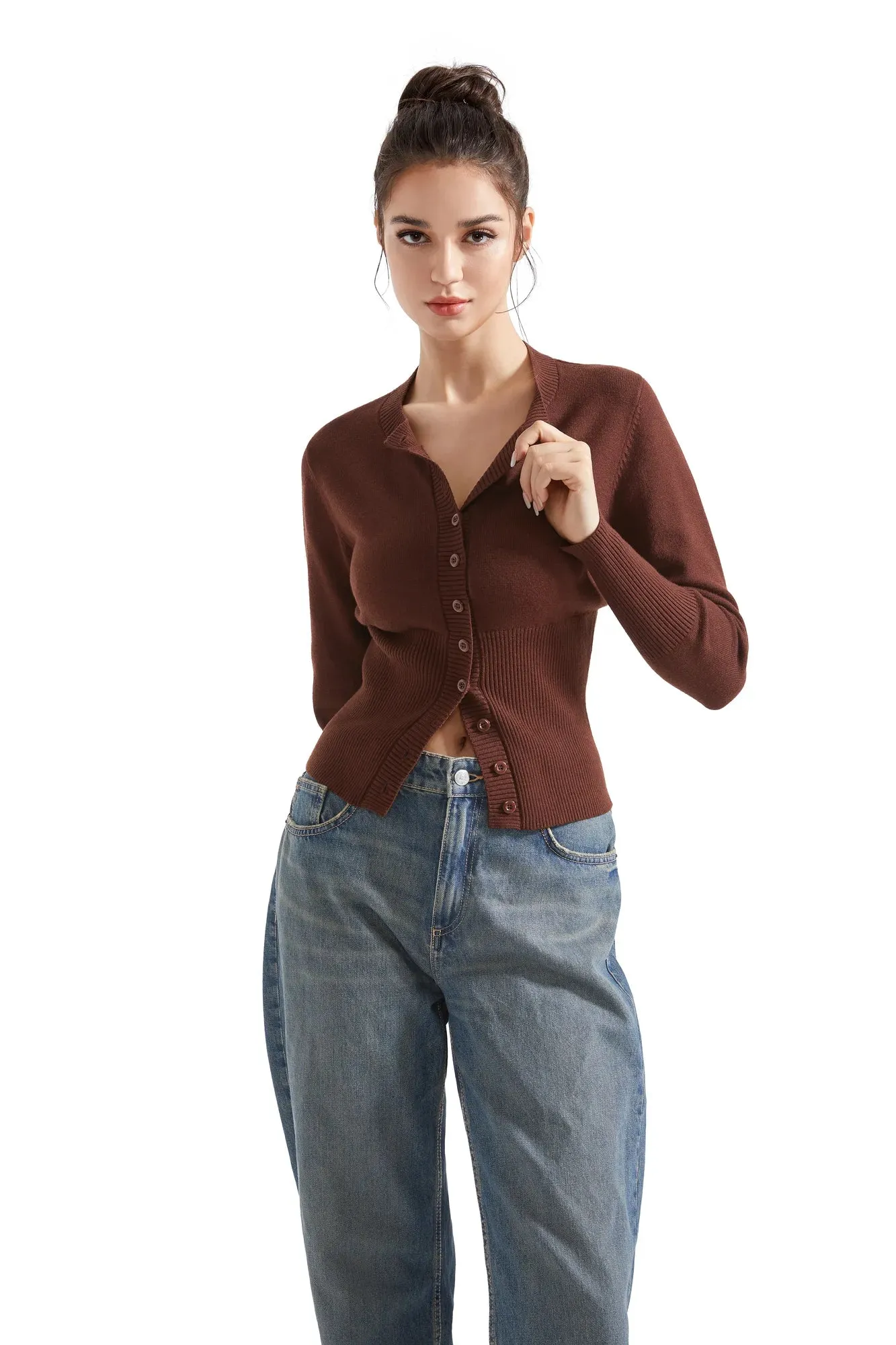 Ribbed Crew Neck Cardign Shirt - Long Sleeve