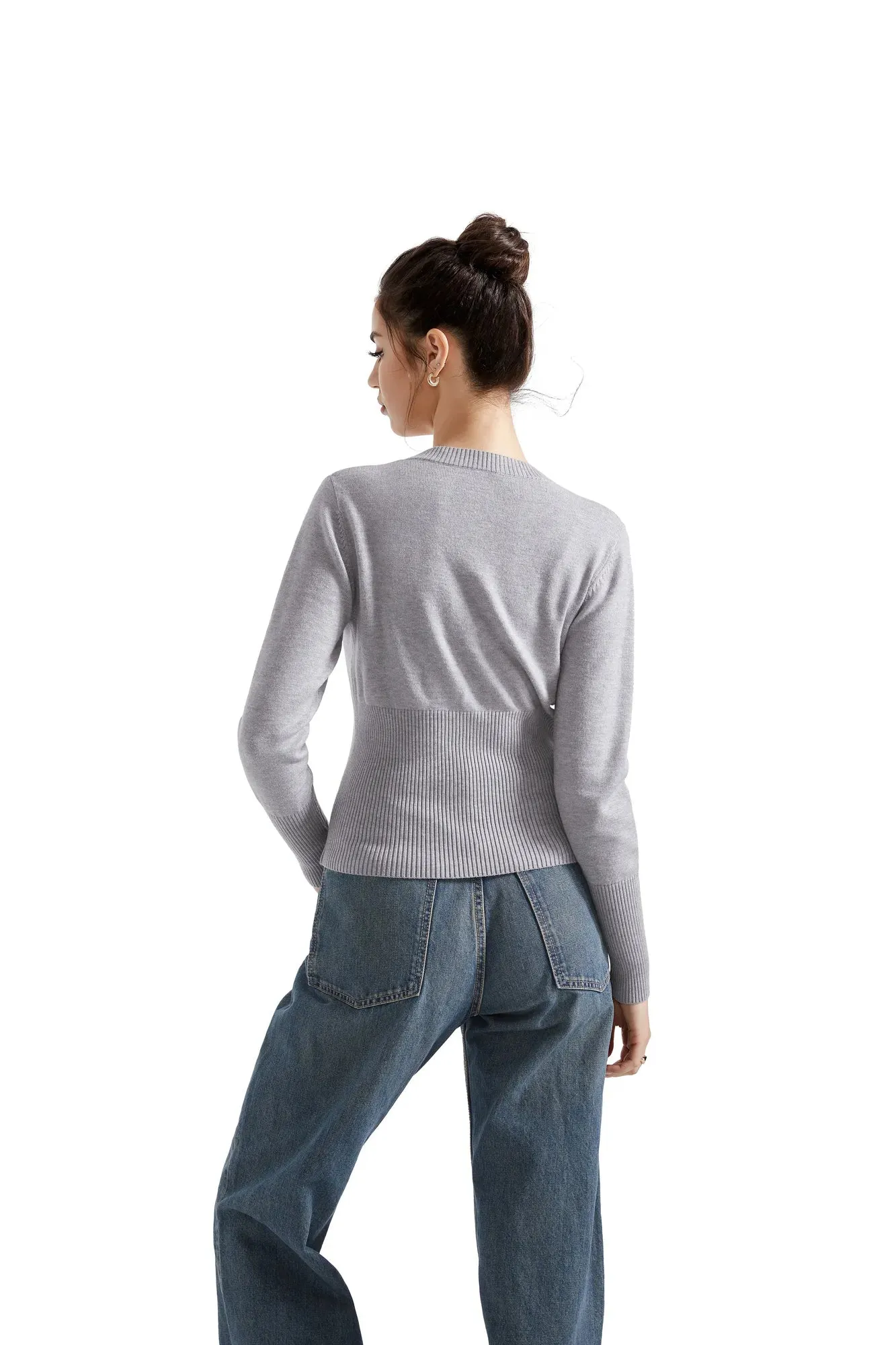 Ribbed Crew Neck Cardign Shirt - Long Sleeve
