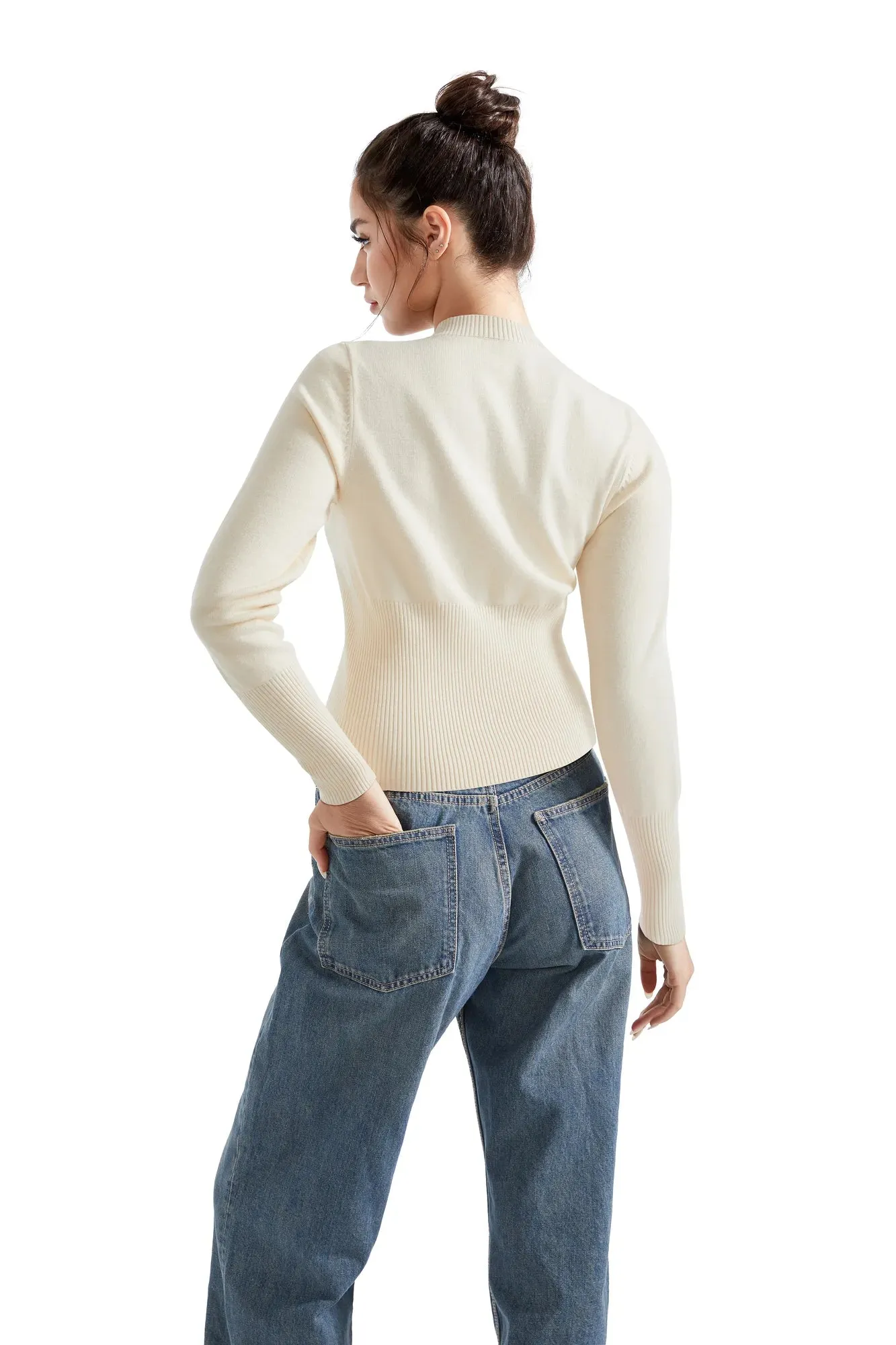 Ribbed Crew Neck Cardign Shirt - Long Sleeve