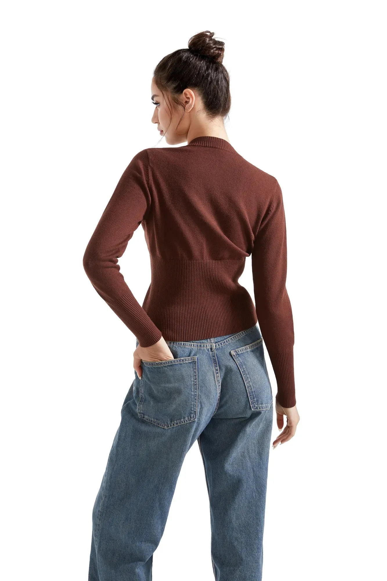 Ribbed Crew Neck Cardign Shirt - Long Sleeve