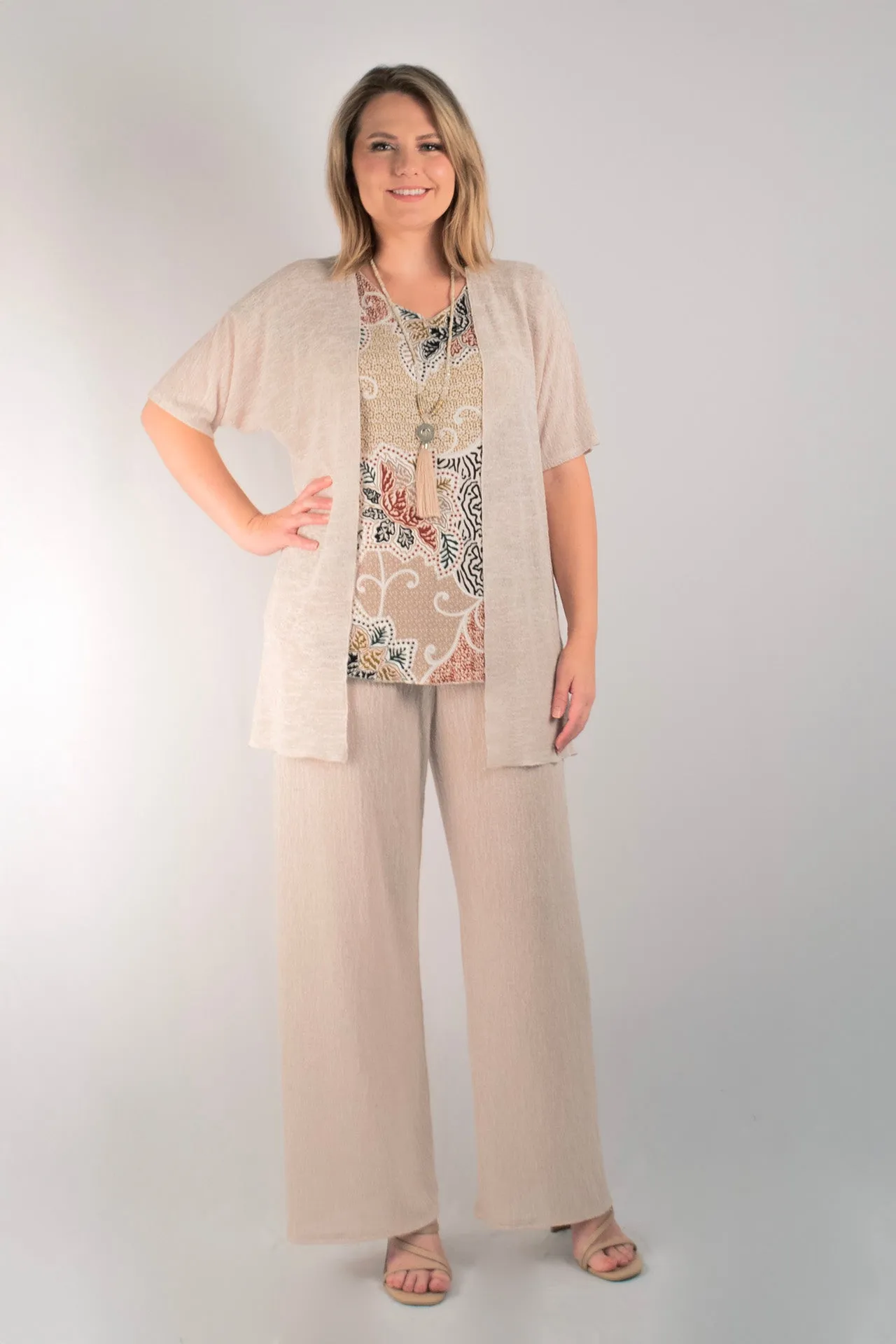 Sand Haven Poly/Rayon Knit Short Sleeve Cardigan