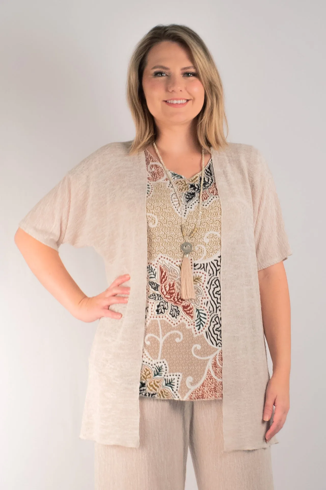 Sand Haven Poly/Rayon Knit Short Sleeve Cardigan