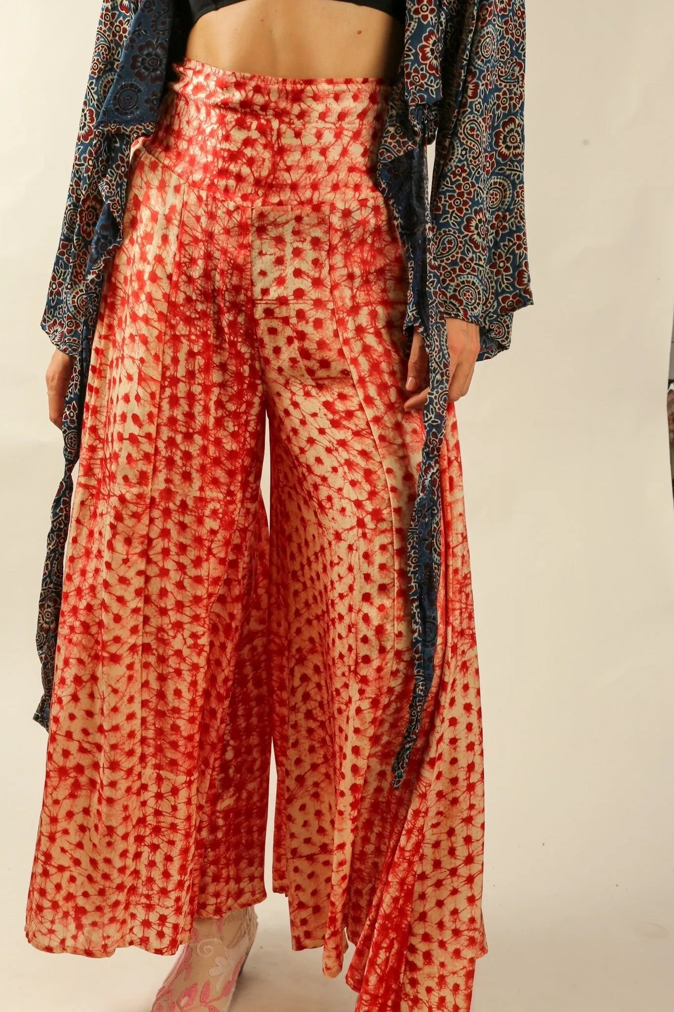 SILK PINK DOT WIDE LEG PANTS