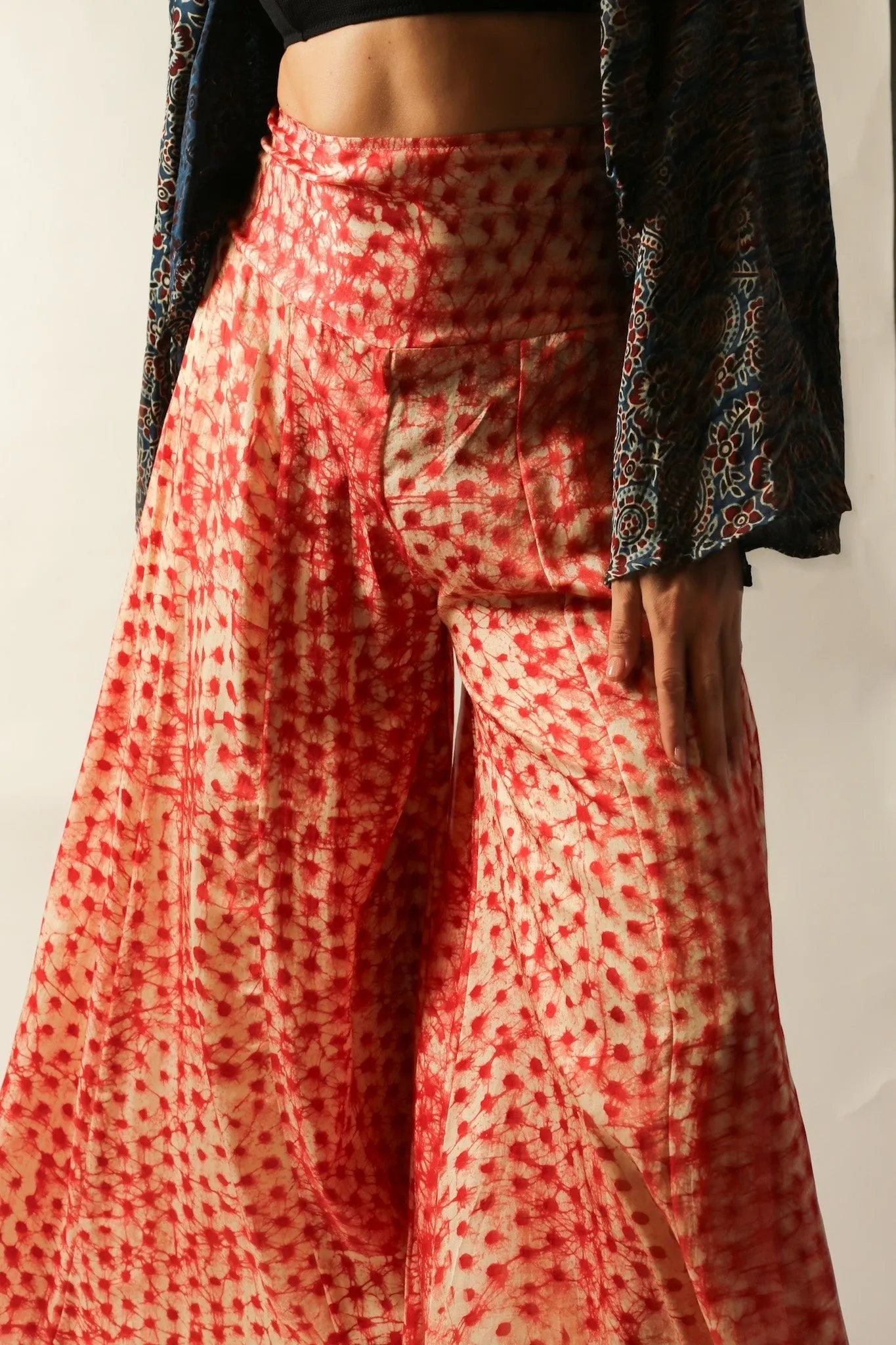 SILK PINK DOT WIDE LEG PANTS