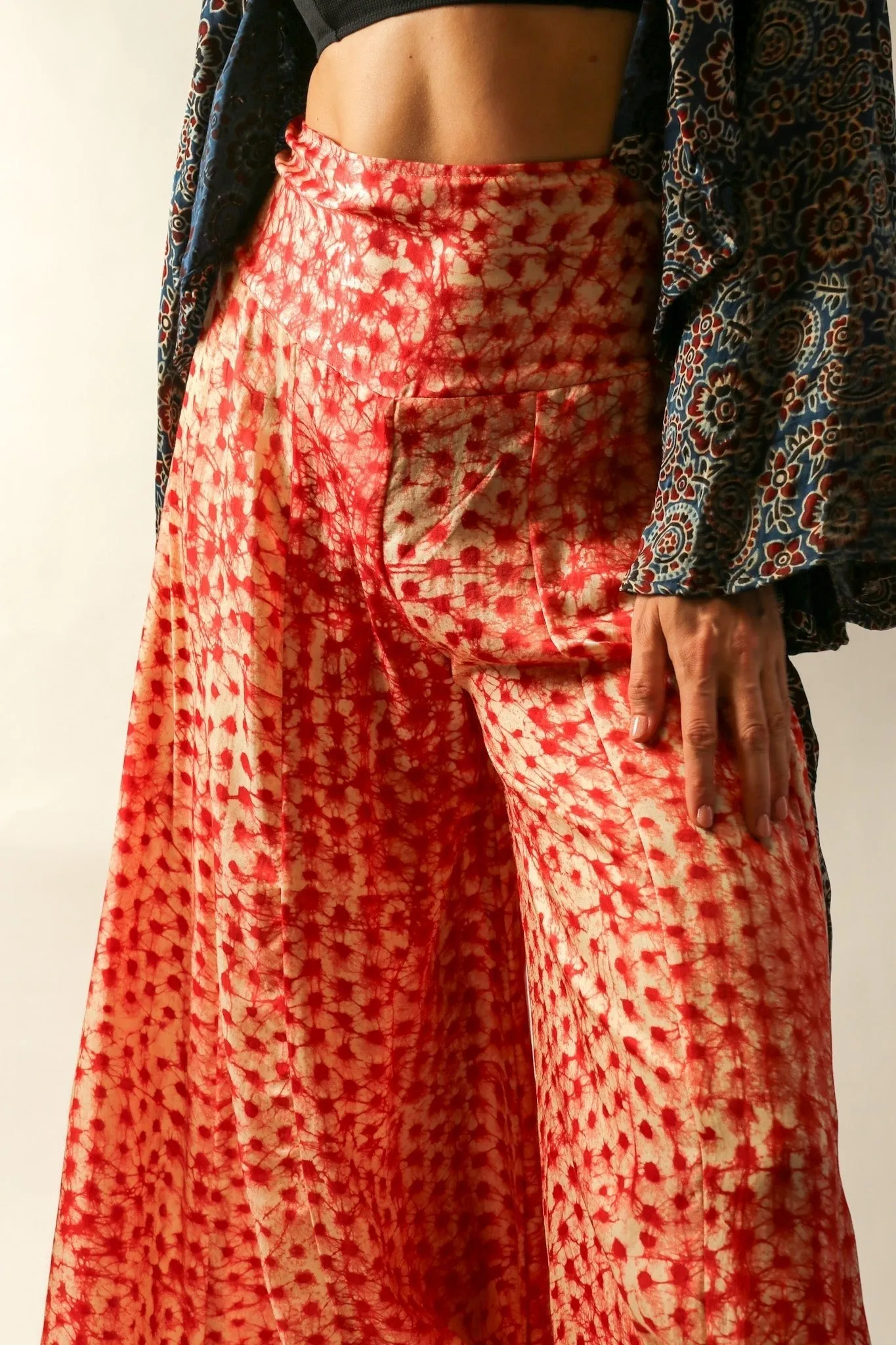 SILK PINK DOT WIDE LEG PANTS