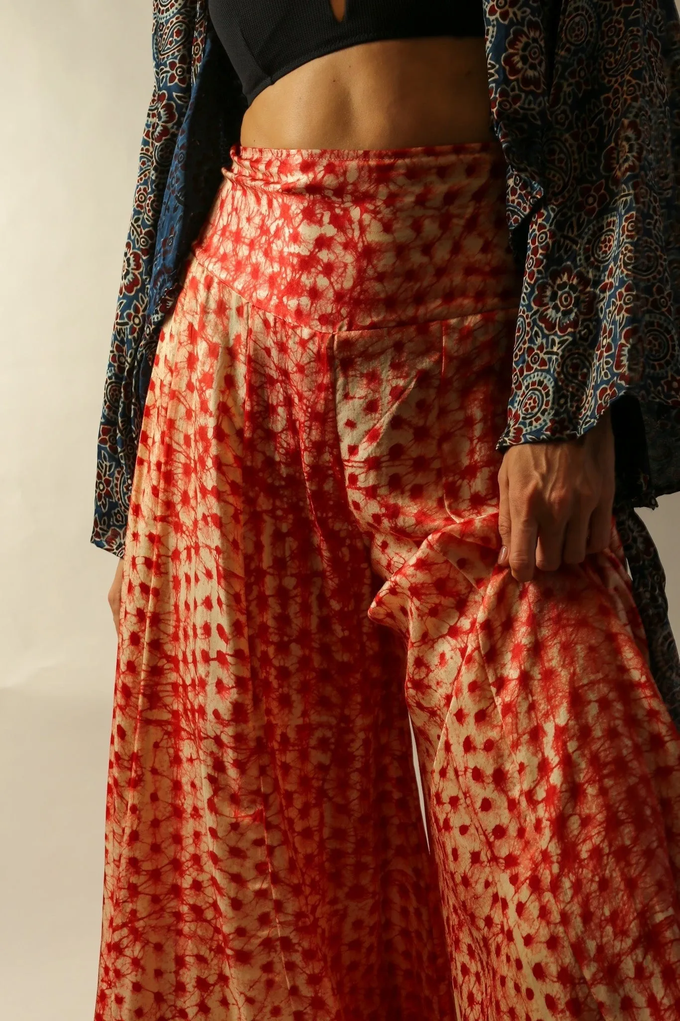 SILK PINK DOT WIDE LEG PANTS