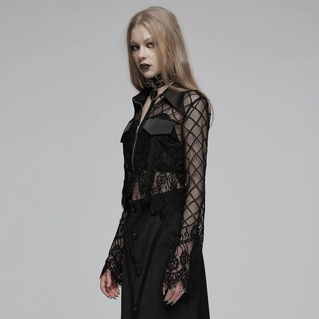 Stand collar flared sleeves lace cardigan OPY-751XDF