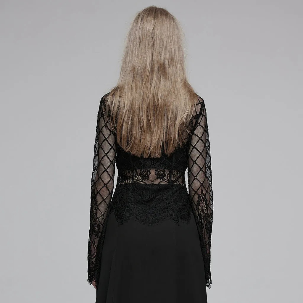 Stand collar flared sleeves lace cardigan OPY-751XDF