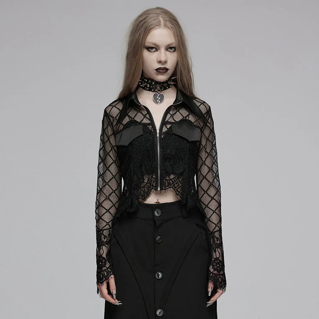 Stand collar flared sleeves lace cardigan OPY-751XDF