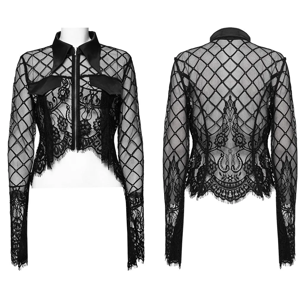 Stand collar flared sleeves lace cardigan OPY-751XDF