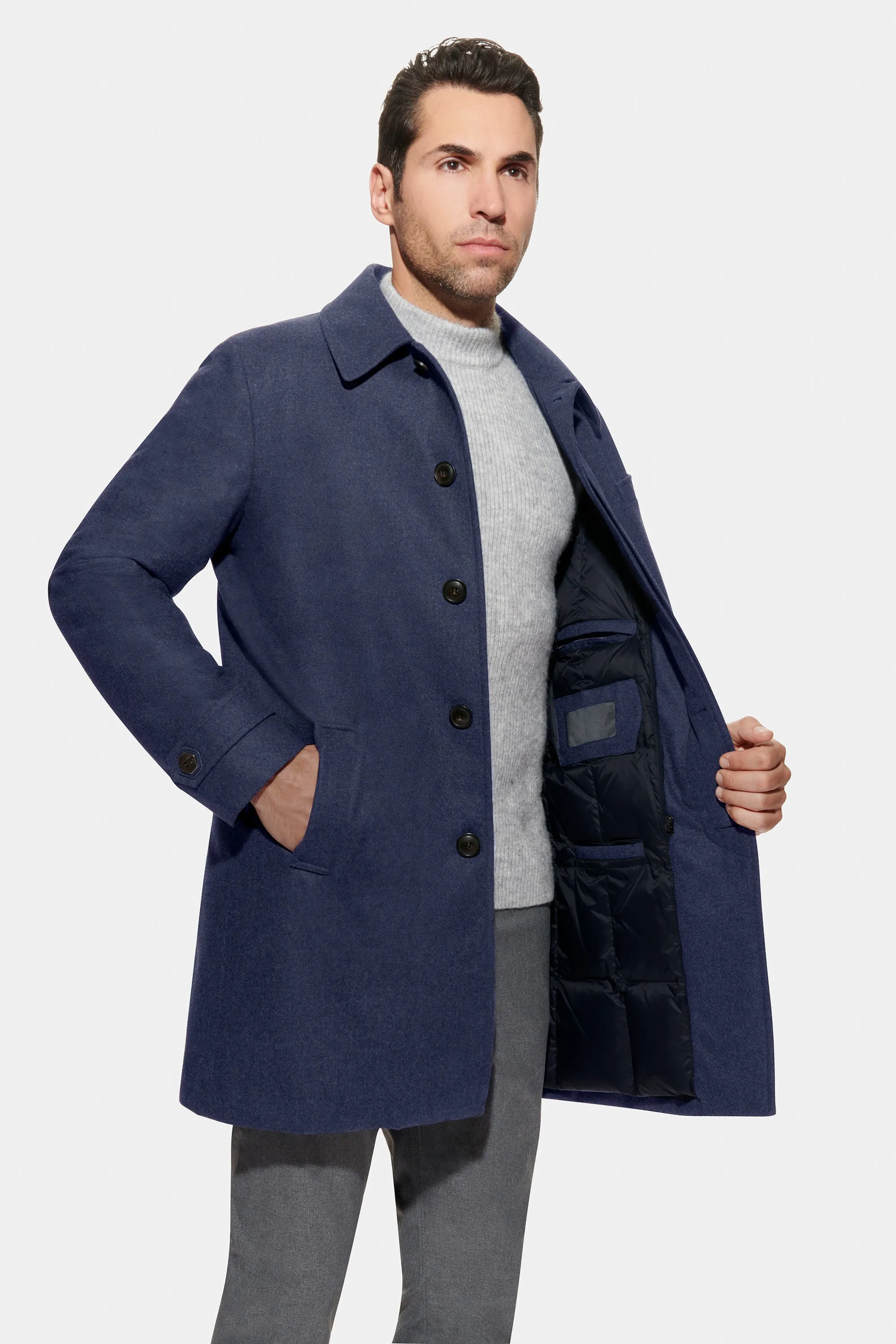 Stretch Wool Euro Coat, French Blue