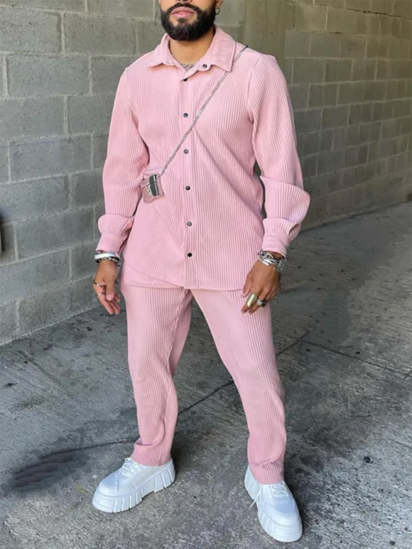 TEEK - Pink Mens Long Sleeve Corduroy Pants Suit