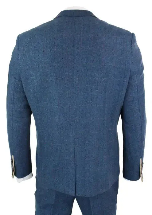Three-Piece Suit Blue/Brown Herringbone