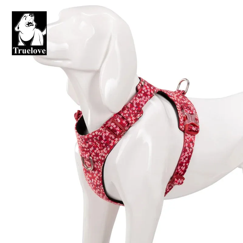Truelove Floral Cotton Dog Harness - Reflective, Quick Release - Sizes XXS to XL