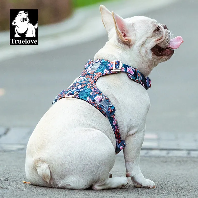 Truelove Floral Cotton Dog Harness - Reflective, Quick Release - Sizes XXS to XL