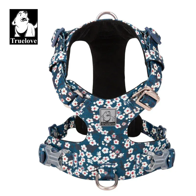 Truelove Floral Cotton Dog Harness - Reflective, Quick Release - Sizes XXS to XL