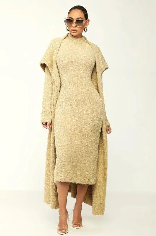 Two Piece Cardigan Dress Set