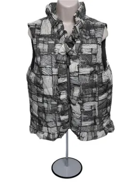 Vest-Grey/White-Zip Front Ruffle Trim Quilted-Women's-M43109vm