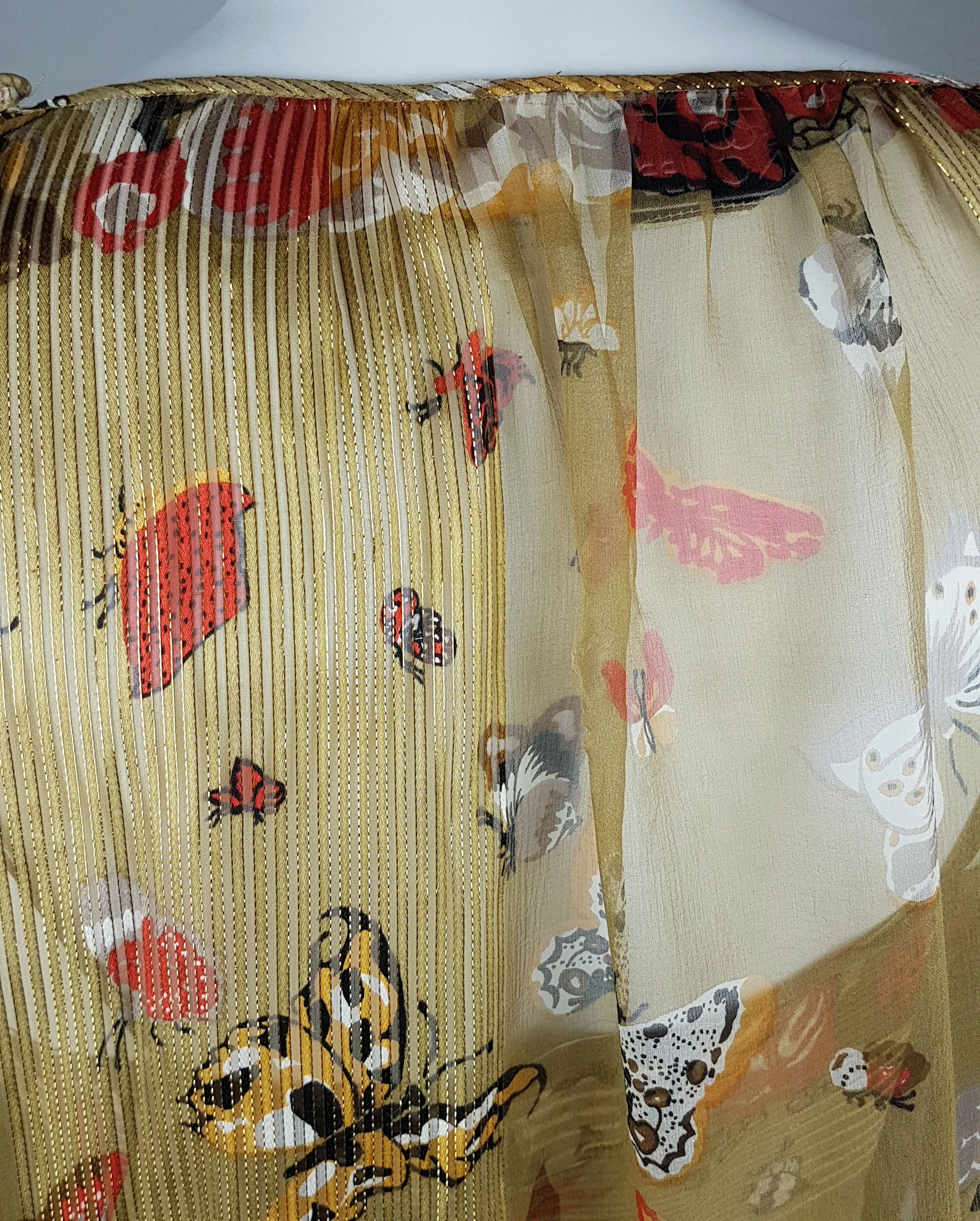 Vintage 1980's | Rare Soo Yung Lee | 3 Piece Gold Silk Butterfly Kaftan & Pant Ensemble