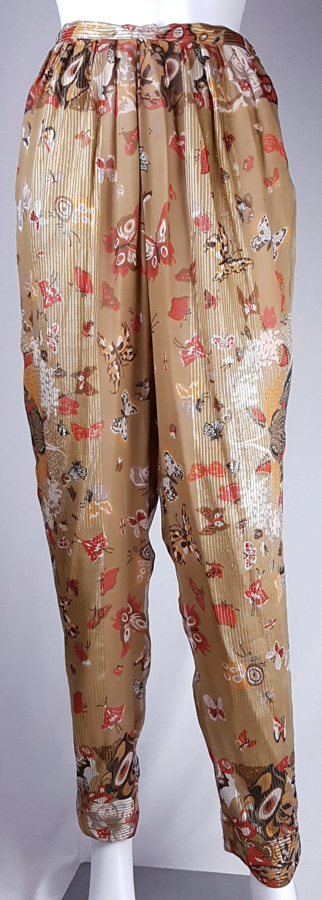 Vintage 1980's | Rare Soo Yung Lee | 3 Piece Gold Silk Butterfly Kaftan & Pant Ensemble