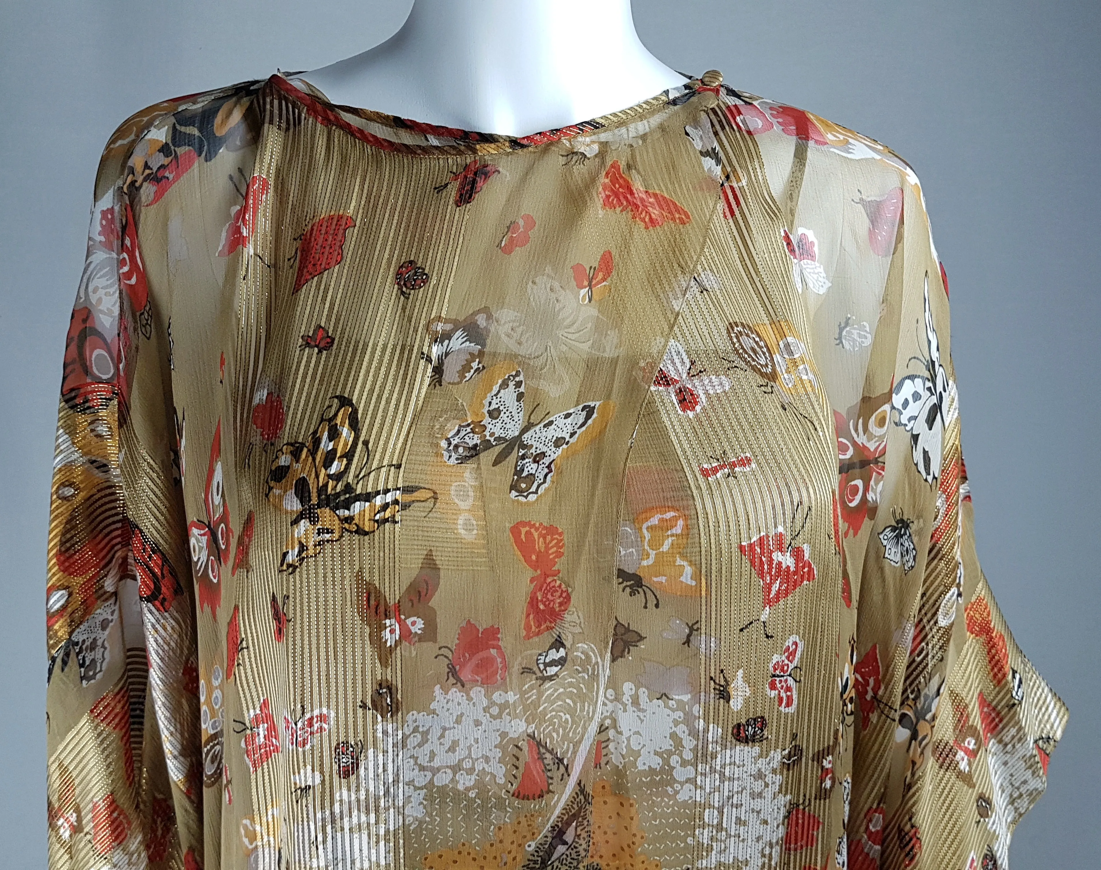 Vintage 1980's | Rare Soo Yung Lee | 3 Piece Gold Silk Butterfly Kaftan & Pant Ensemble