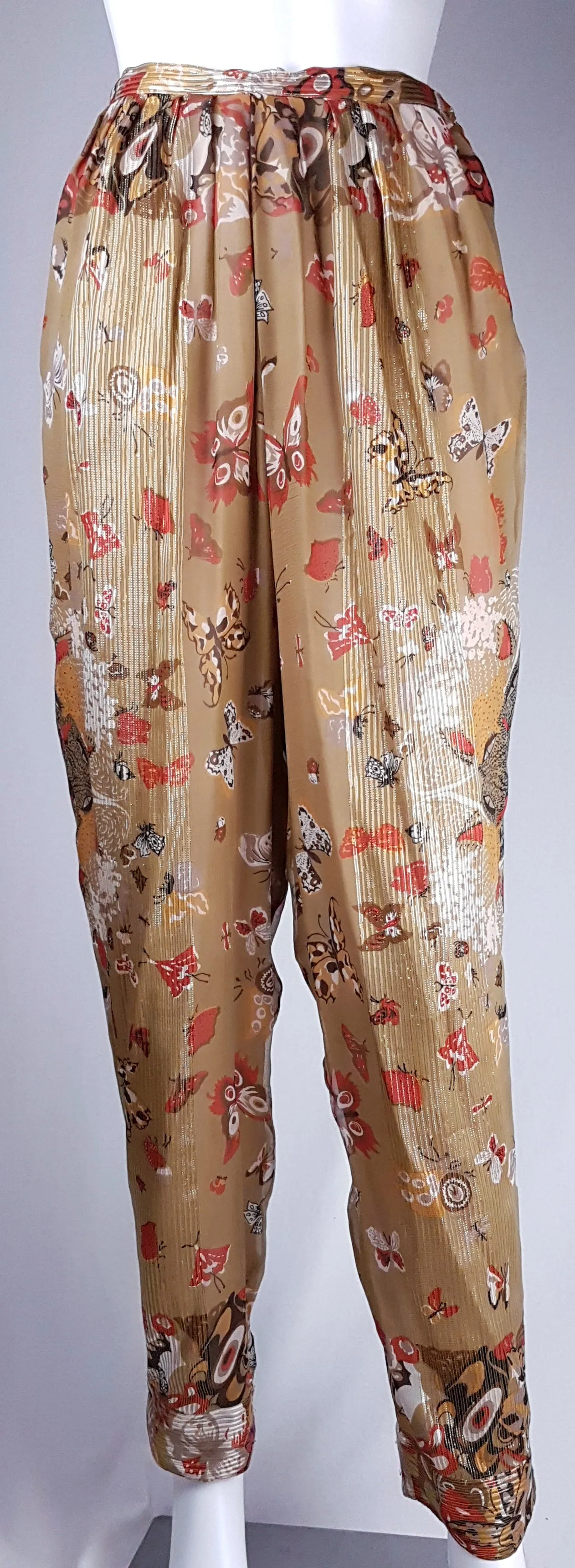 Vintage 1980's | Rare Soo Yung Lee | 3 Piece Gold Silk Butterfly Kaftan & Pant Ensemble