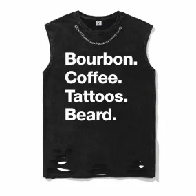Vintage Washed Bourbon Coffee Tattoos Beard Cotton Vest Top