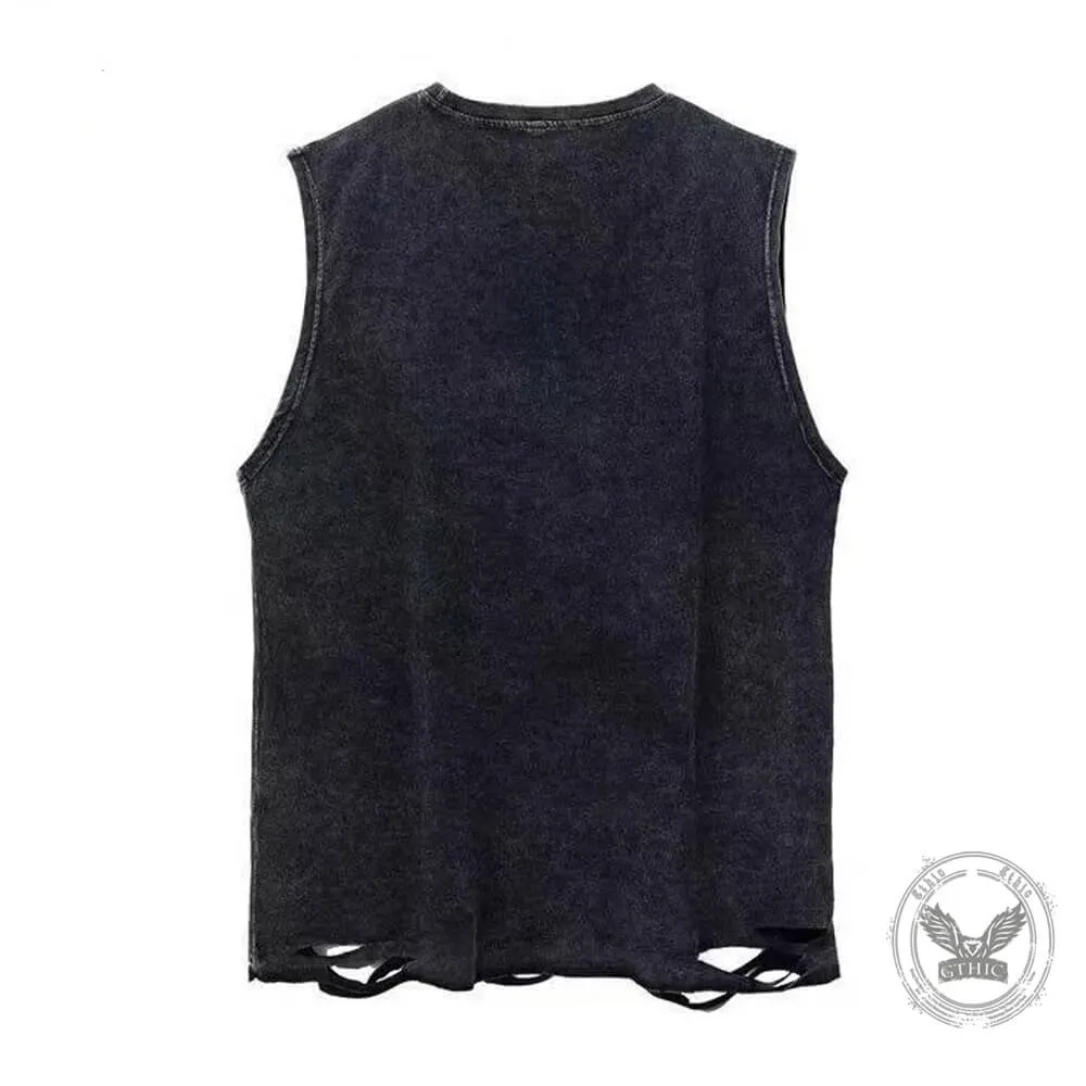 Vintage Washed Bourbon Coffee Tattoos Beard Cotton Vest Top