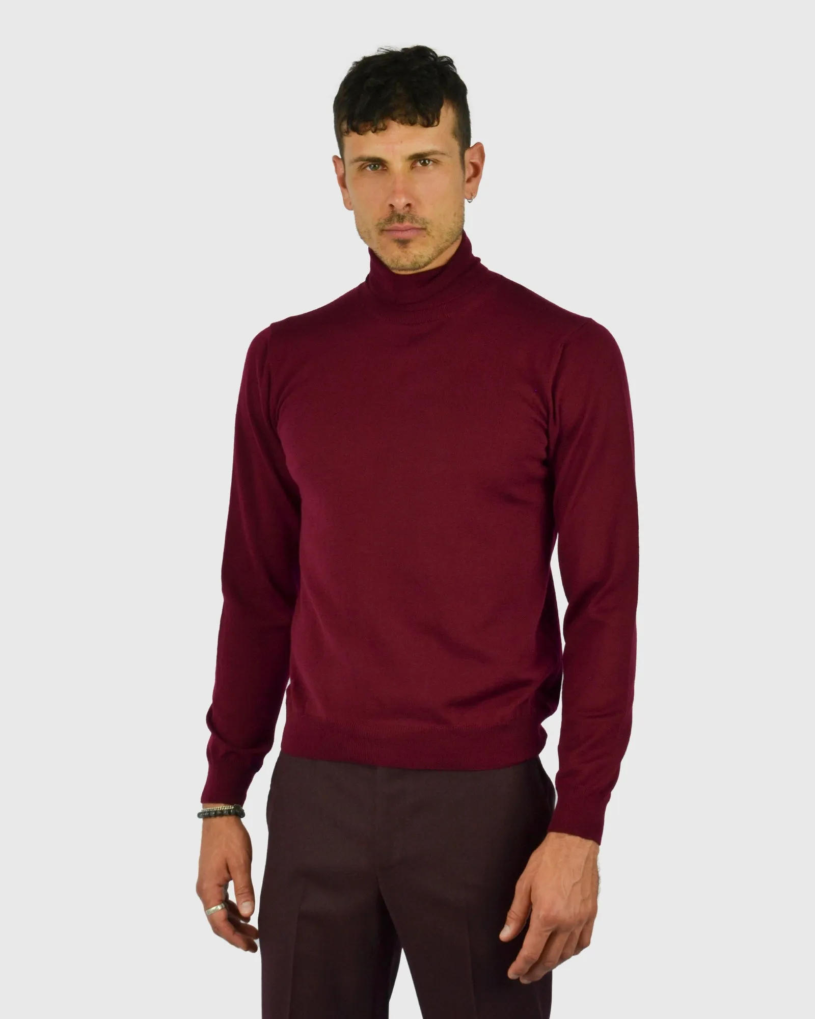 VISCONTI W23R WINE WOOL ROLL NECK / POLO NECK