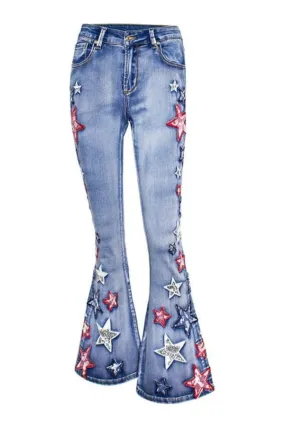 Wide-Leg Denim Bell-Bottom Pants
