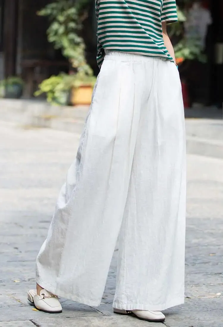 wide leg linen pants women with Elastic Waist linen trousers