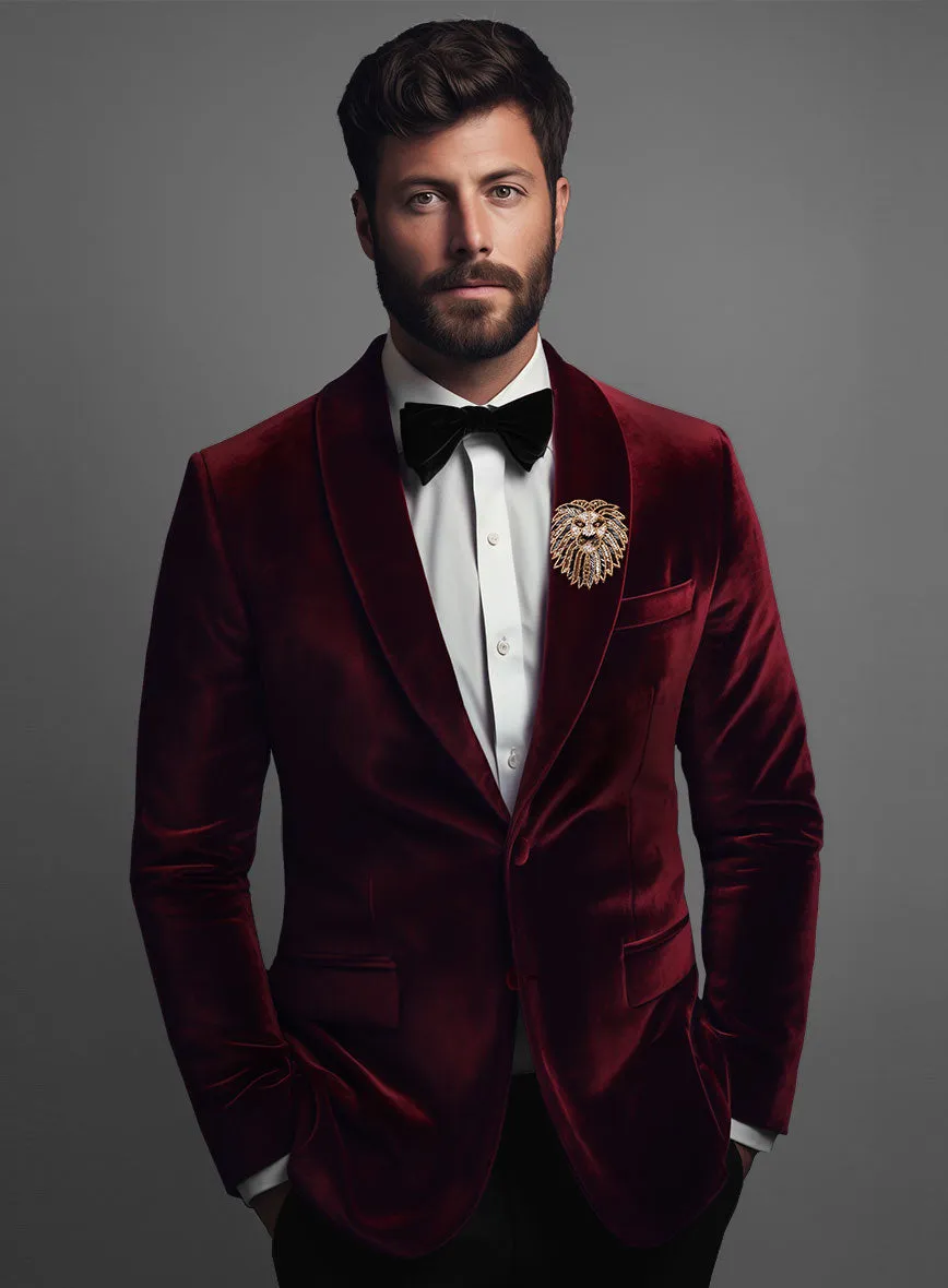 Wine Velvet Blazer - Lion Handwork