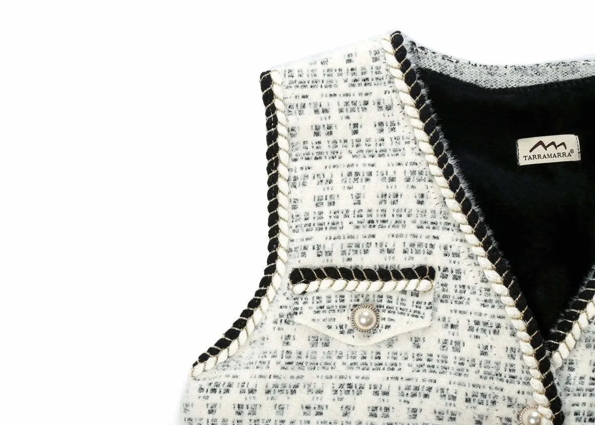 Women Tweed Vest Pearl Twist Knitted Vest