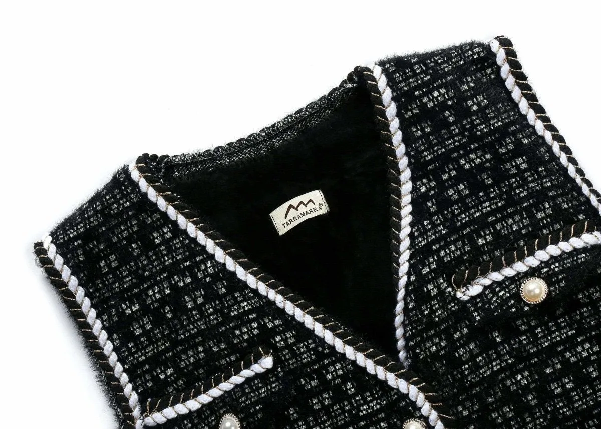 Women Tweed Vest Pearl Twist Knitted Vest