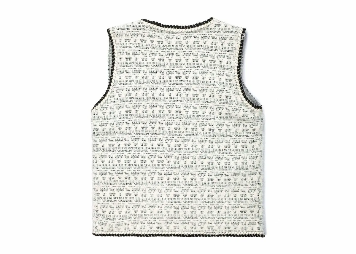 Women Tweed Vest Pearl Twist Knitted Vest
