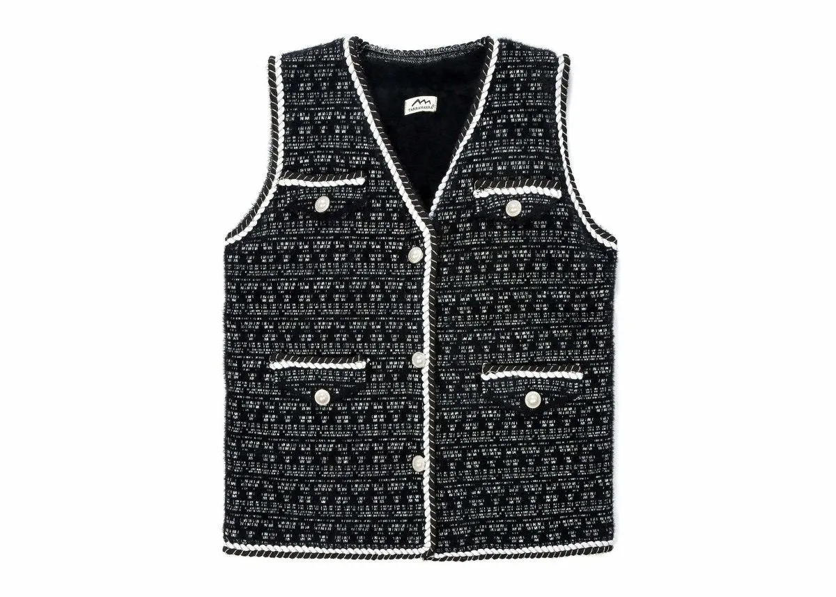 Women Tweed Vest Pearl Twist Knitted Vest