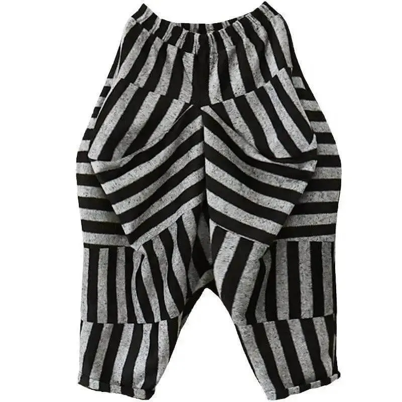 women's set Chic Striped Woolen Vest with Harem Pants Set