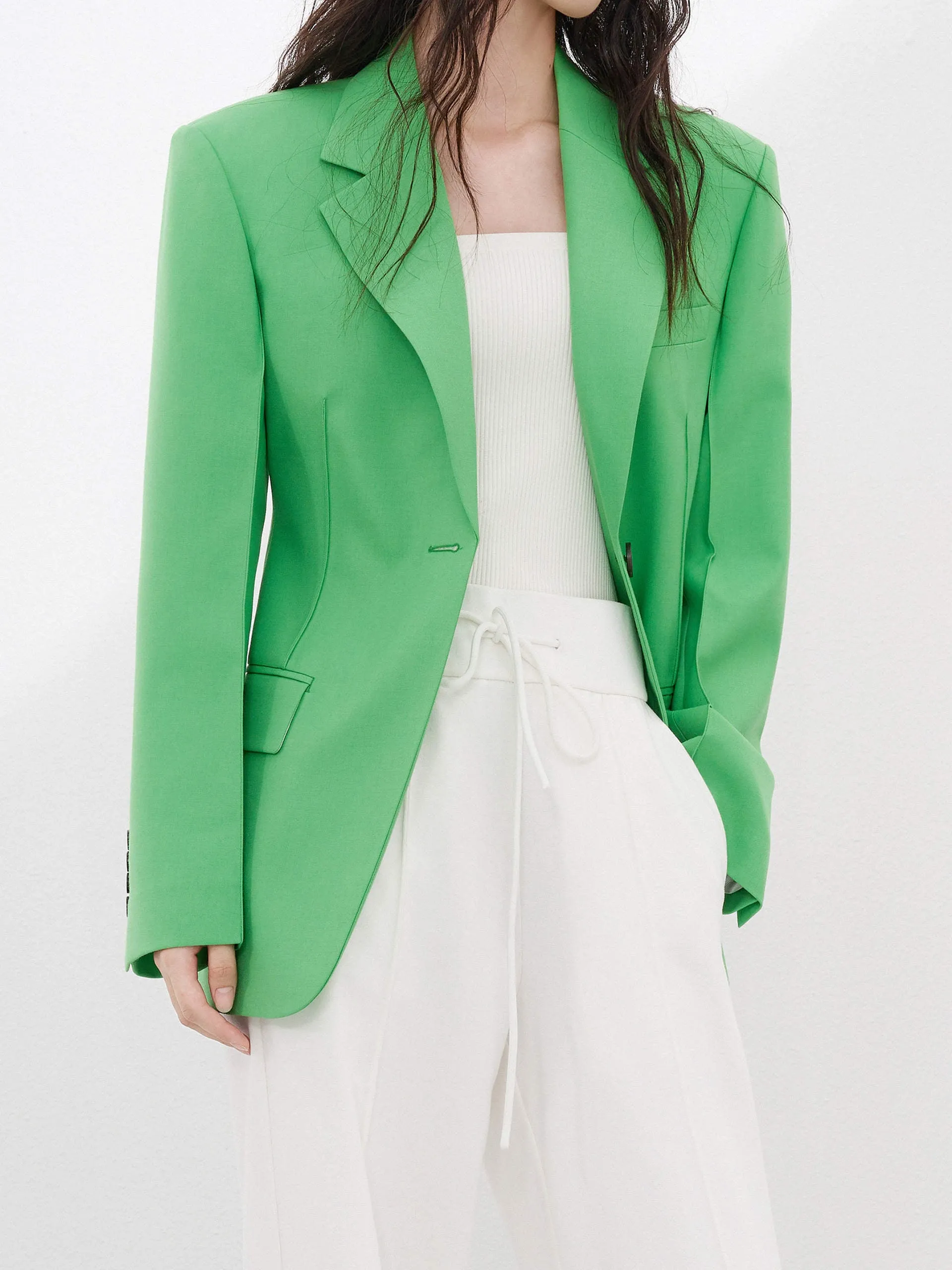 Wool Blend Waisted Blazer