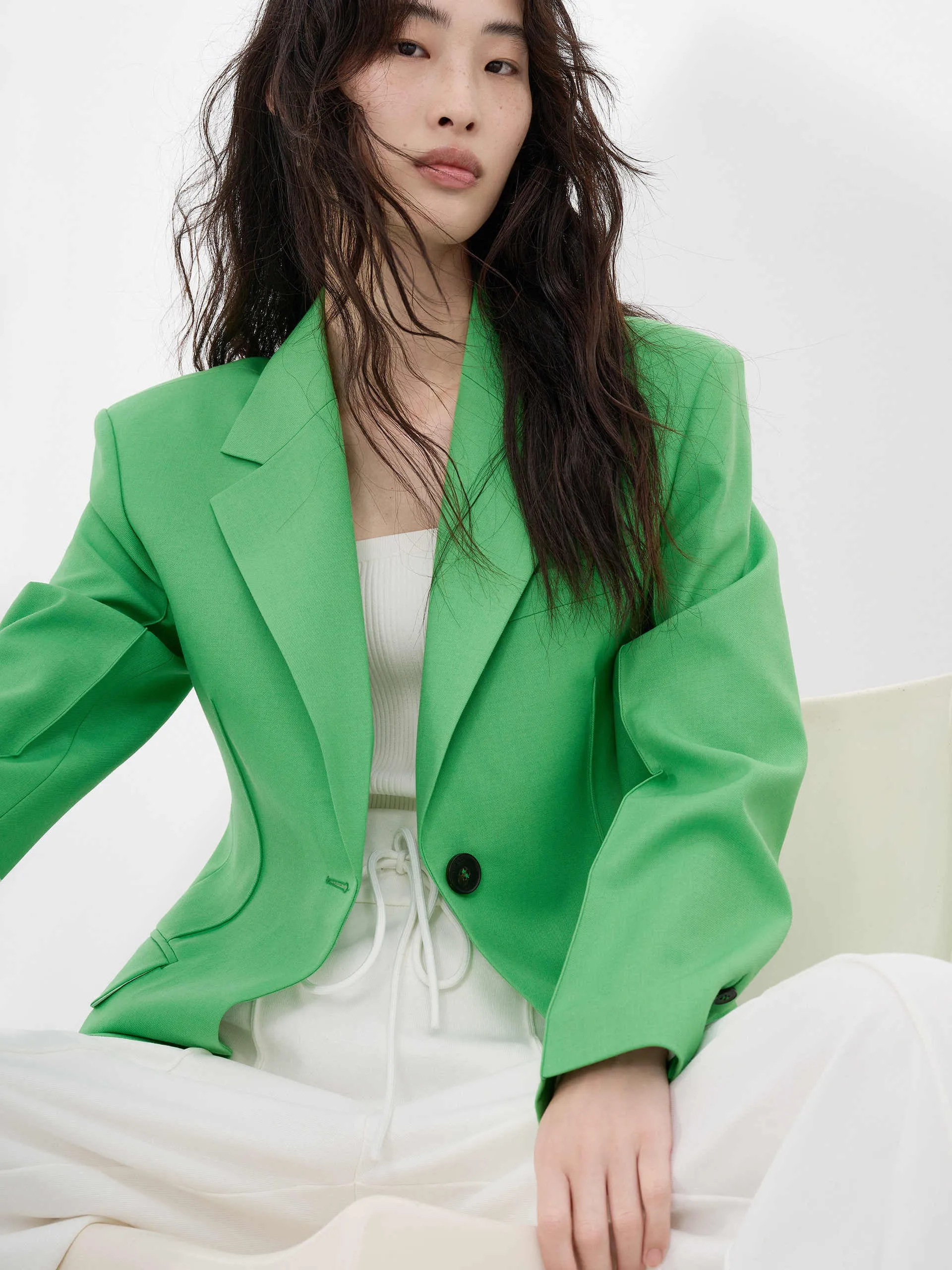 Wool Blend Waisted Blazer