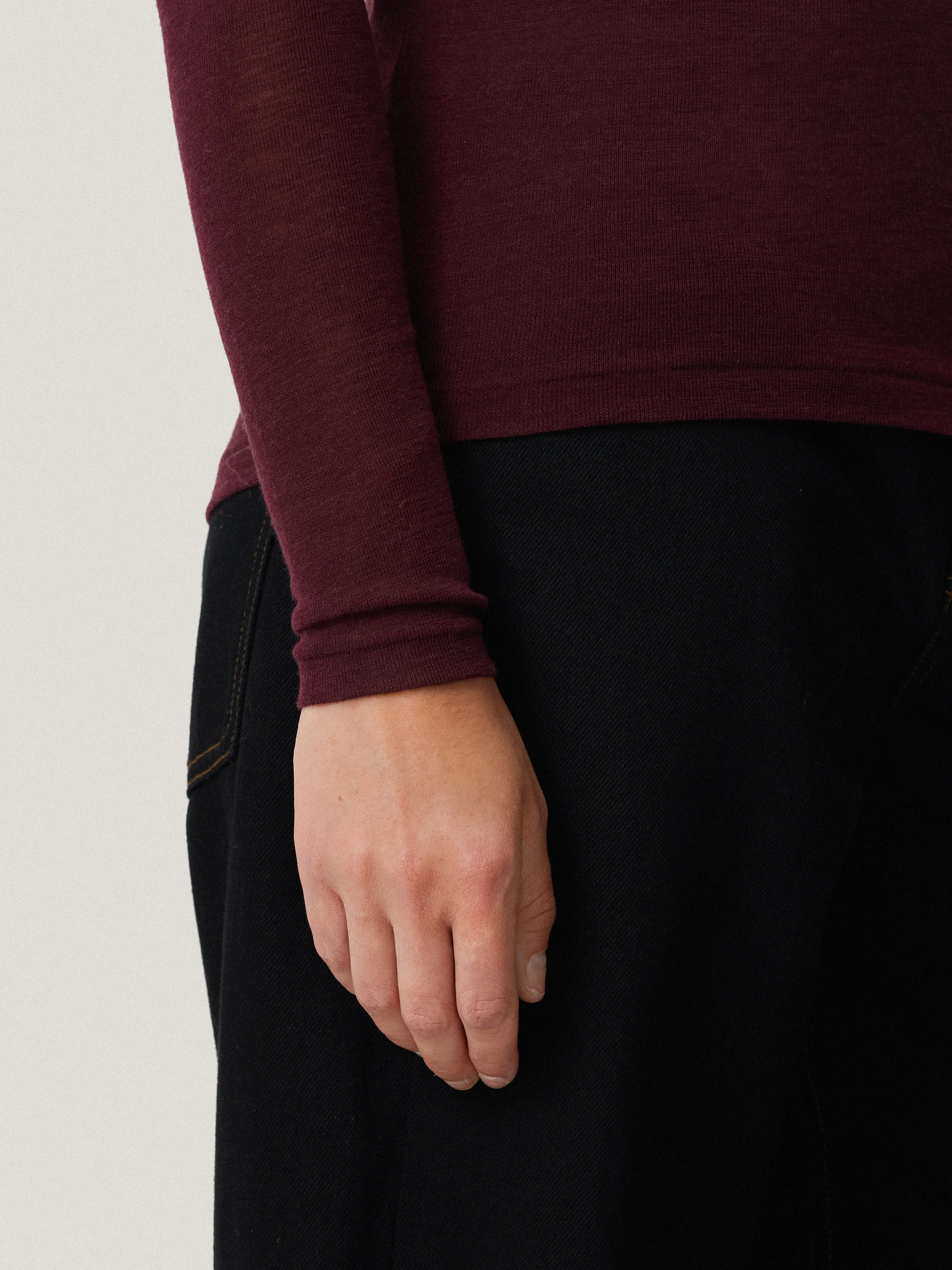 Wool Jersey Polo Neck Top | Burgundy