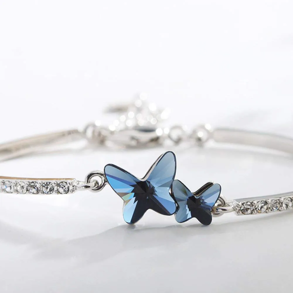 Yellow Chimes Crystals from Swarovski Blue Butterfly Designer Bracelet for Women and Girls